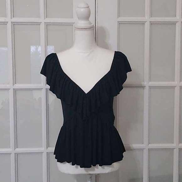 Zara Ruffled Deep V Neck Tank Top - Picture 3 of 14